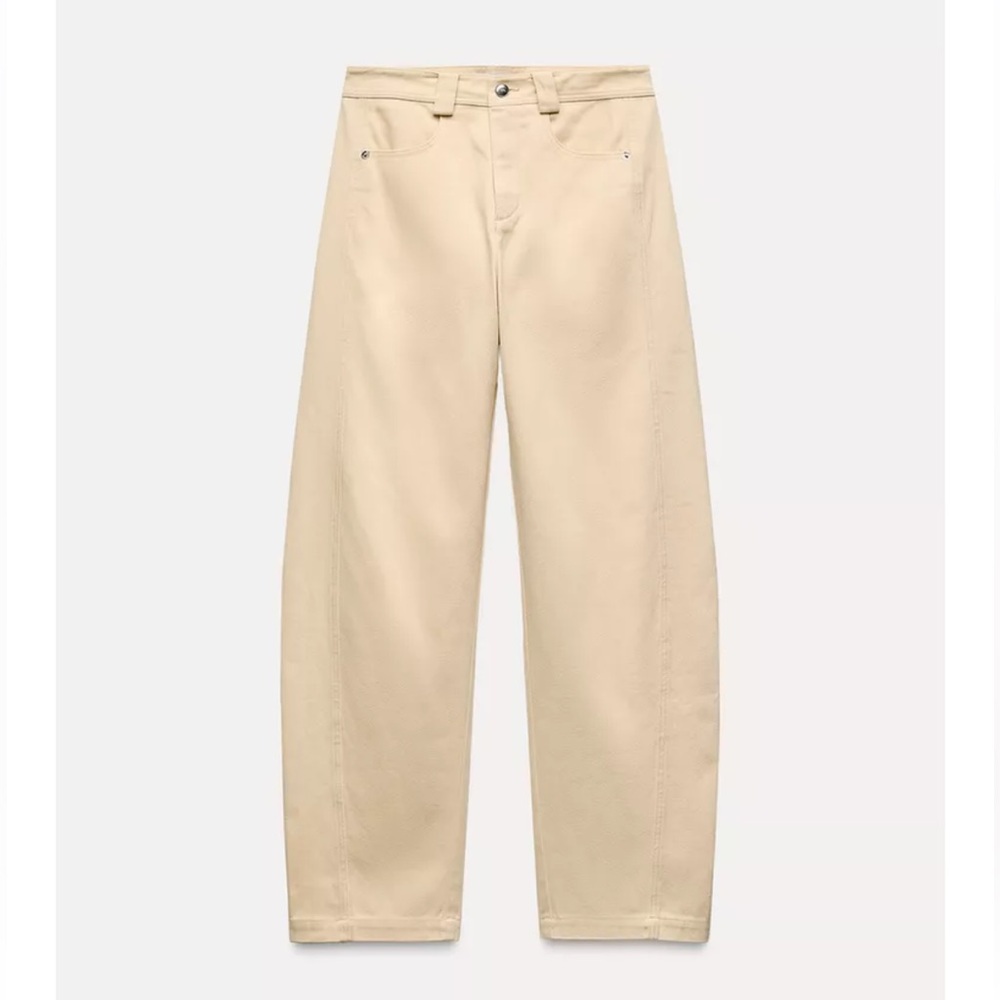 Zara Cream Front Seam Pants High-Rise Minimalist